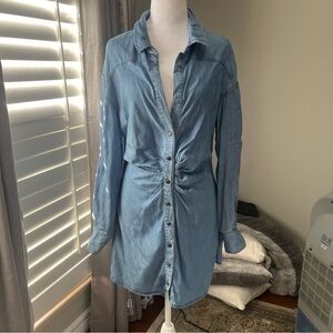 Free People Charlie Skirt Button up mini dress size M blue denim
